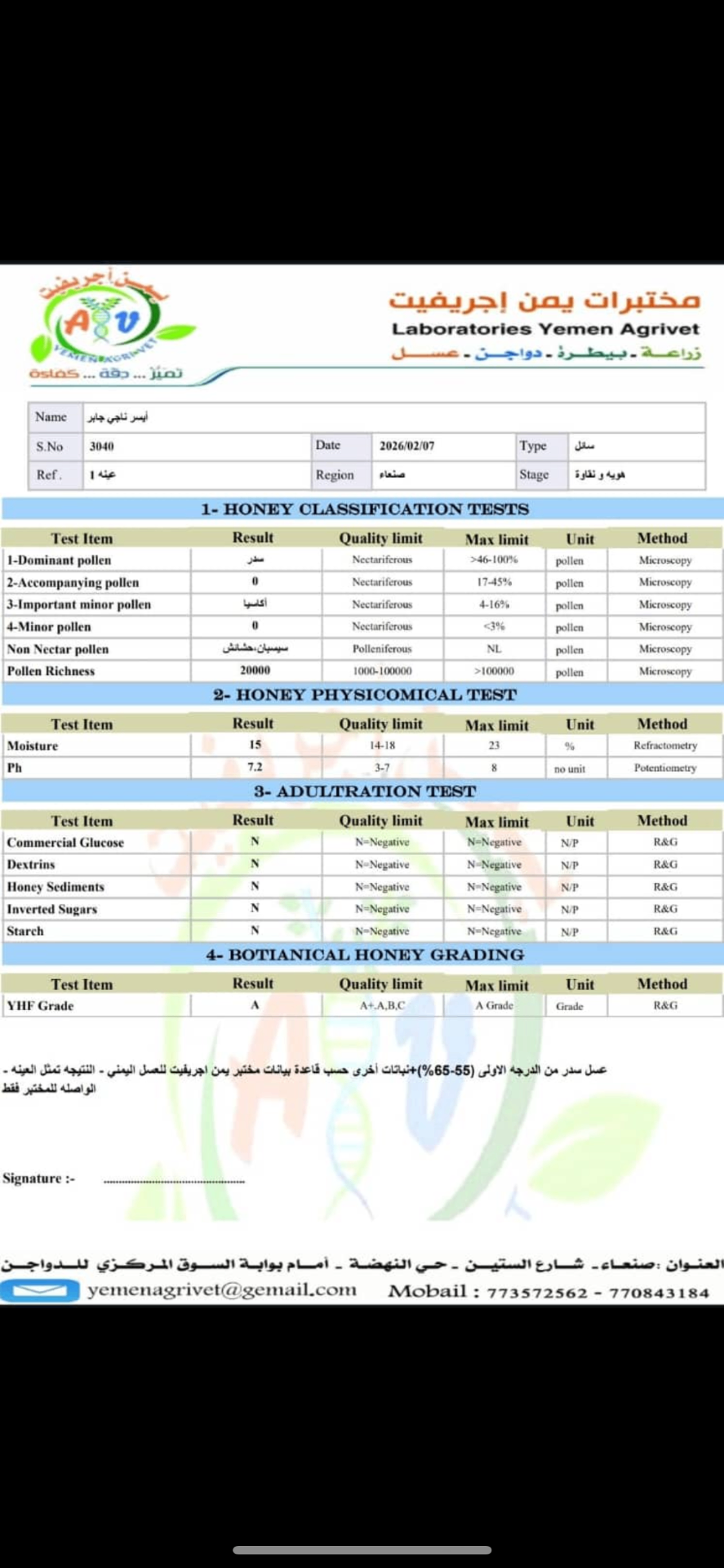 Laboratory Analysis & Quality Report